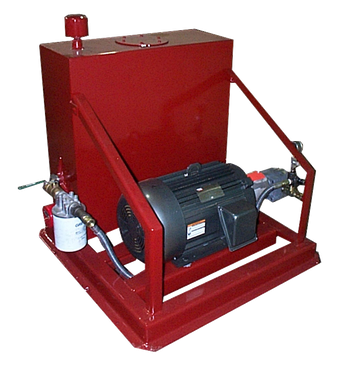 The hydraulic power source is mounted on a separate frame.  The standard 20 HP unit provides 10 cuts per minute while the optional 30 HP unit provides 15 cuts per minute